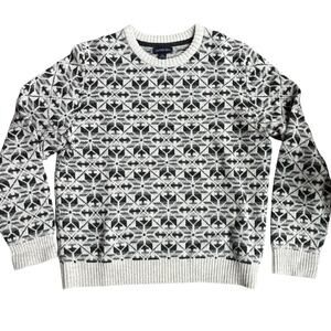 Lands' End 100% lambs wool pullover sweater size L gray tones Fair Isles style